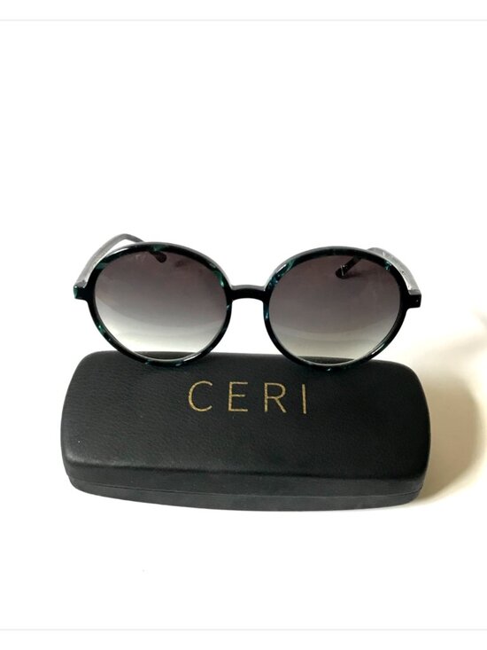 Ceri Hoover Audra Round Circle Sunglasses Womens Black Green Tortoise Acetate main image 8